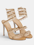 Gleamond | Women's Wraparound Sandals with Crystal Fringe and Stiletto Heel Gleamond