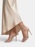 Gleamond | Women's Wraparound Sandals with Crystal Fringe and Stiletto Heel Gleamond