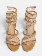 Gleamond | Women's Wraparound Sandals with Crystal Fringe and Stiletto Heel Gleamond