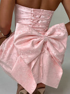 Strapless Mini Jacquard Dress with Bow Detail and A-Line Skirt