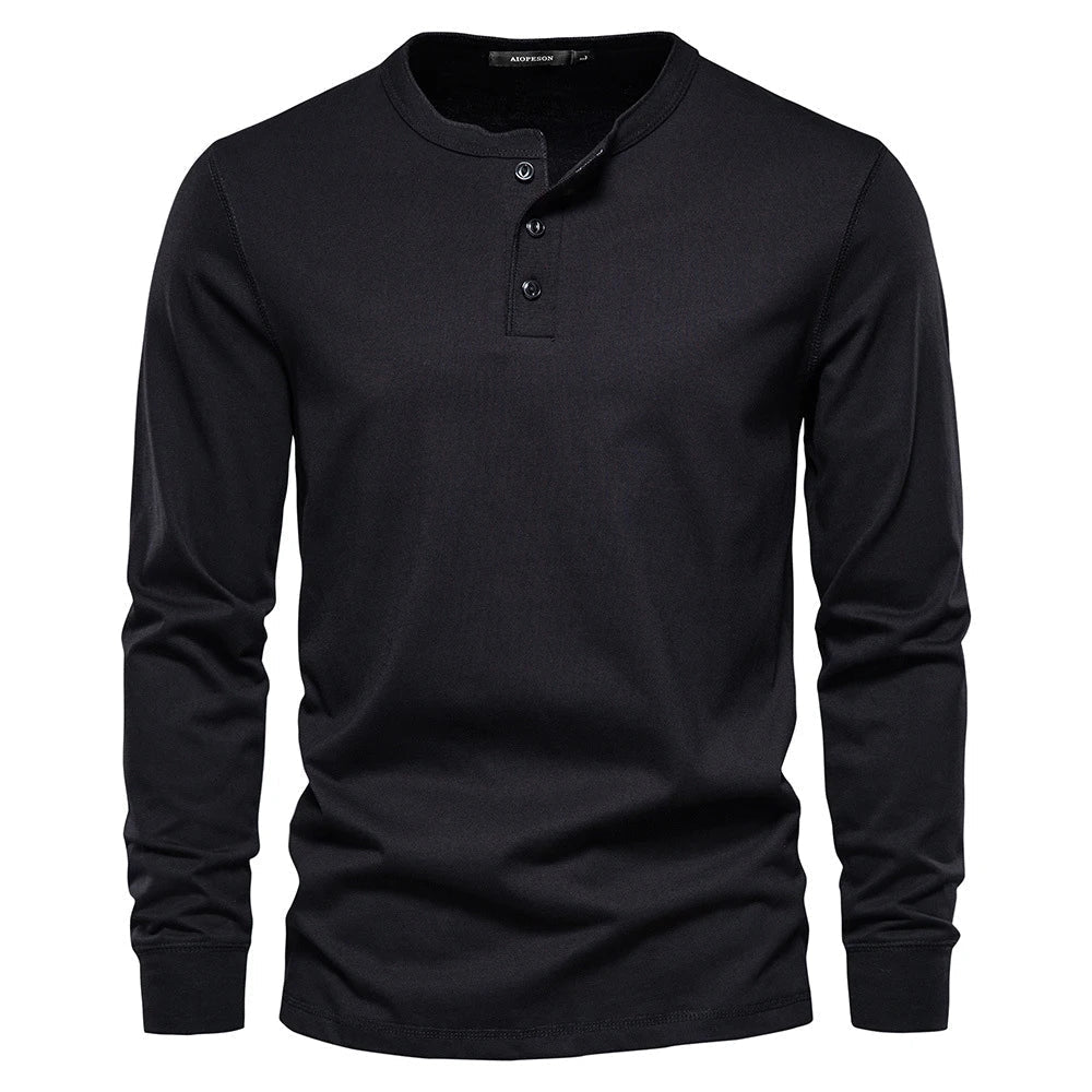 Men's Long Sleeve Henley Shirt with Button Closure for Casual Wear
