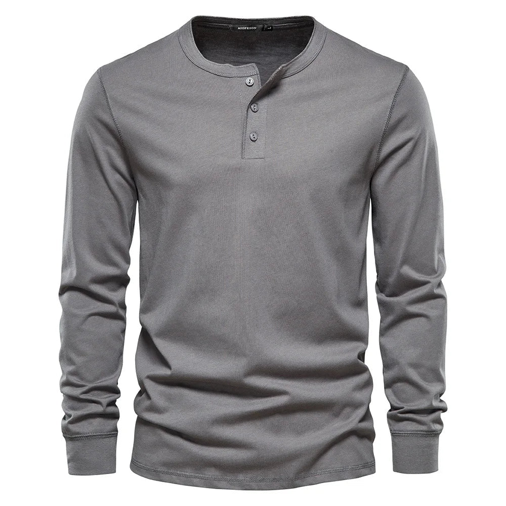 Men's Long Sleeve Henley Shirt with Button Closure for Casual Wear