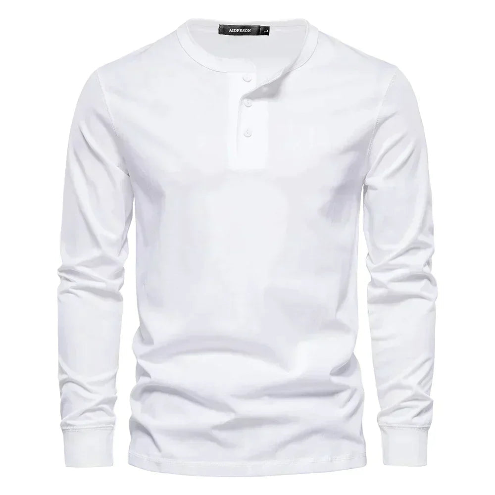 Men's Long Sleeve Henley Shirt with Button Closure for Casual Wear