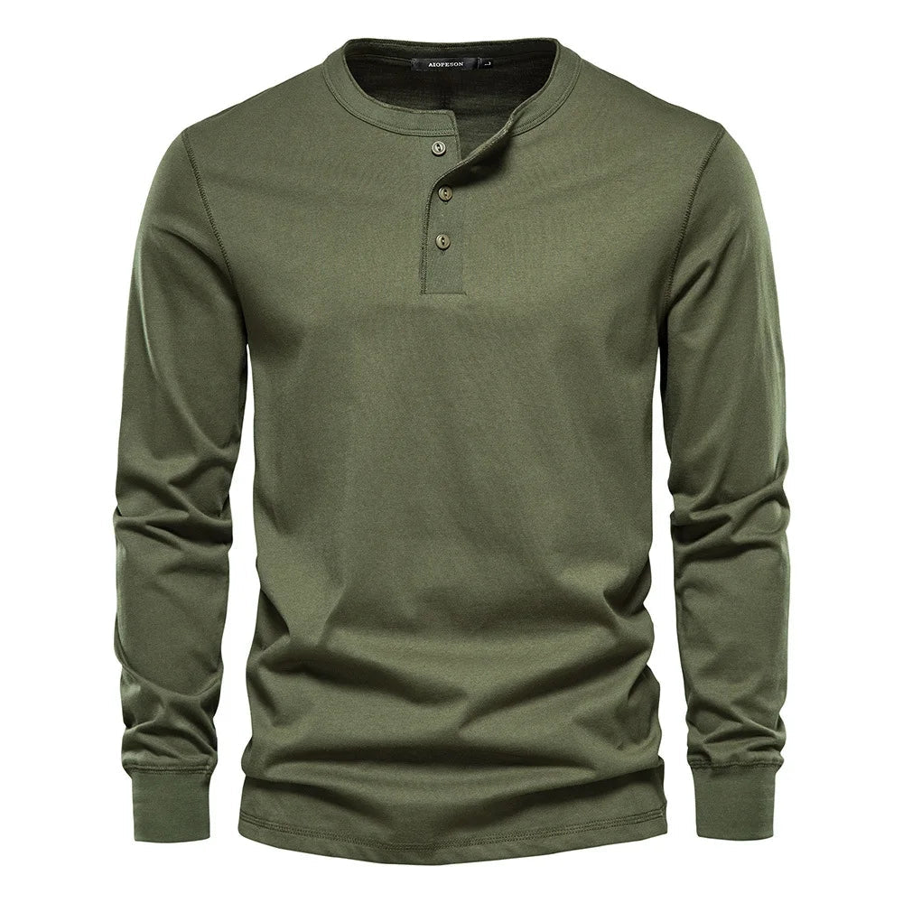 Men's Long Sleeve Henley Shirt with Button Closure for Casual Wear
