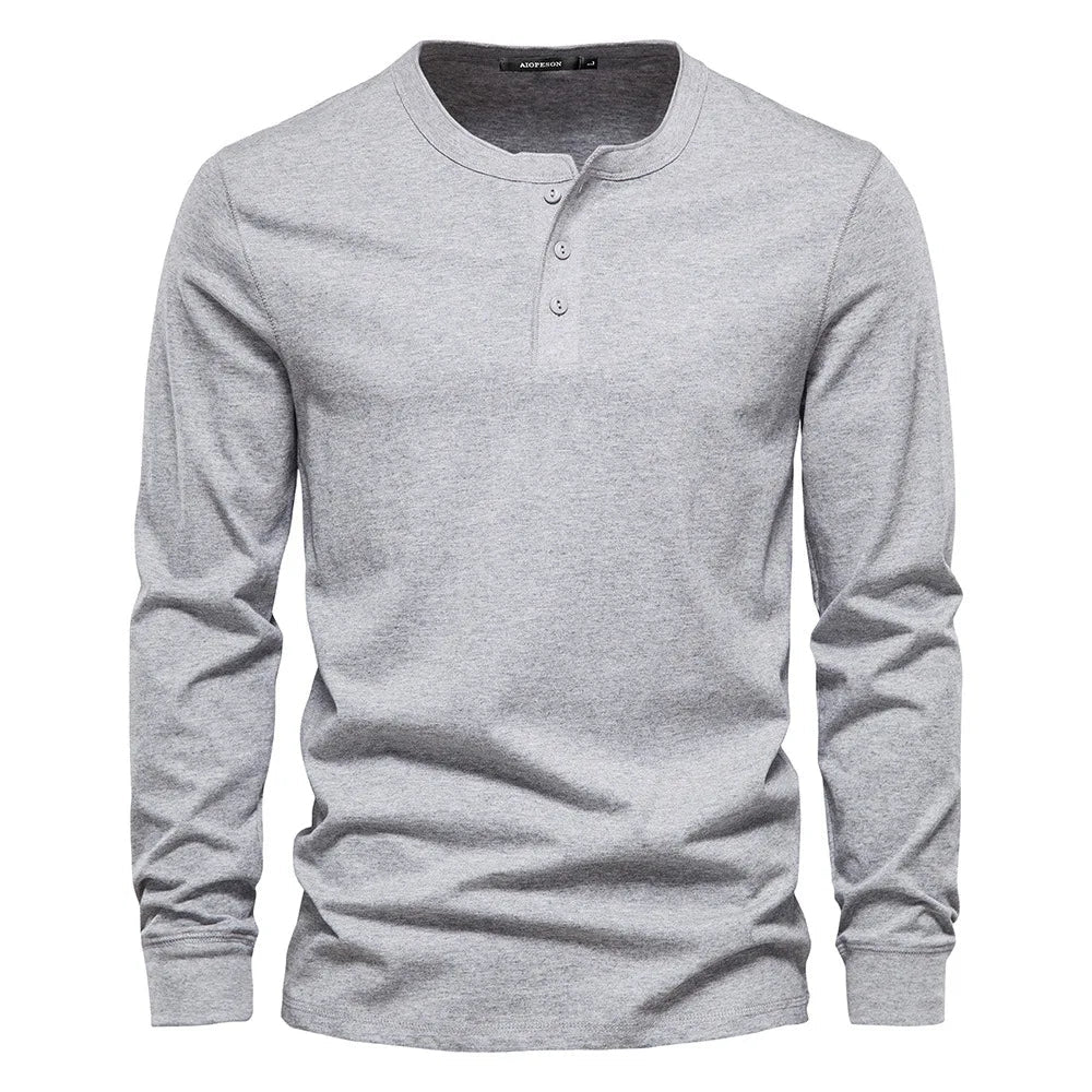 Men's Long Sleeve Henley Shirt with Button Closure for Casual Wear
