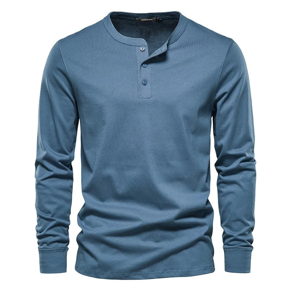 Men's Long Sleeve Henley Shirt with Button Closure for Casual Wear