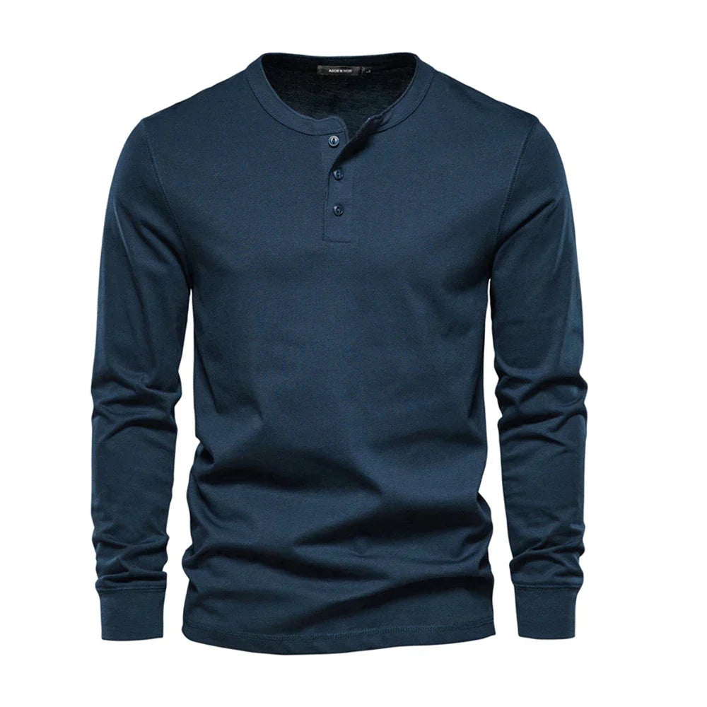 Men's Long Sleeve Henley Shirt with Button Closure for Casual Wear