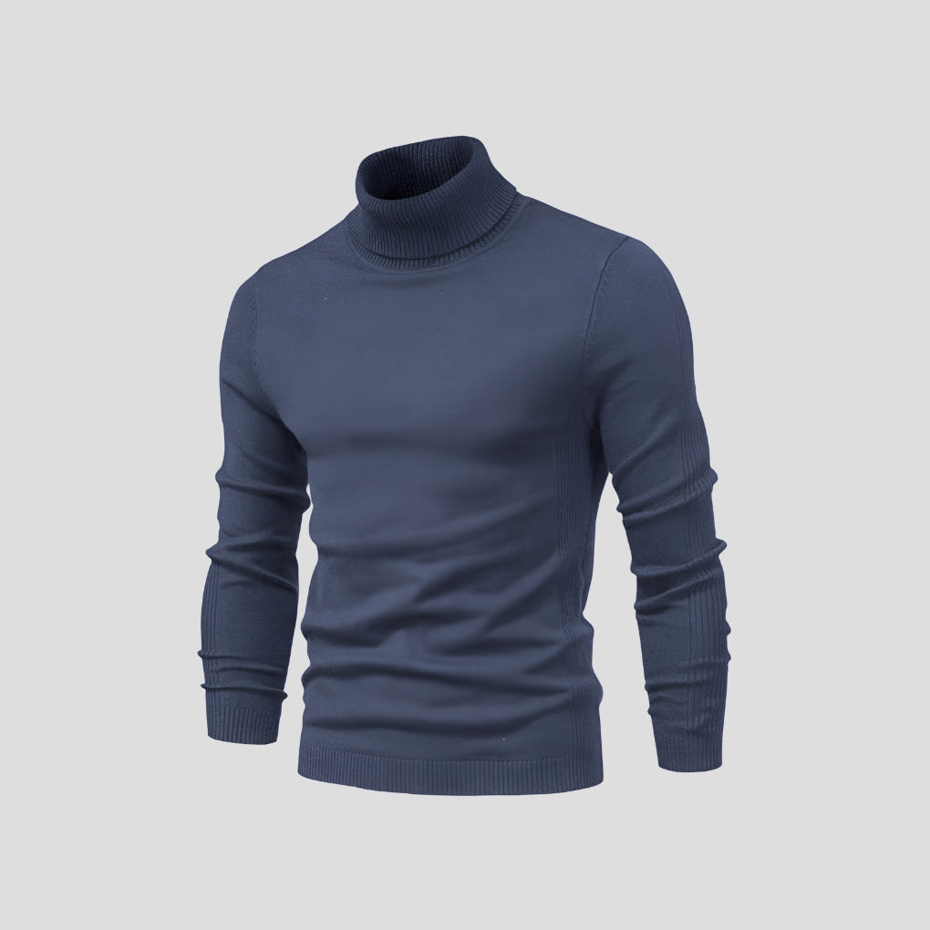 Men's Fitted Turtleneck Sweater with Ribbed Cuffs for Versatile Style