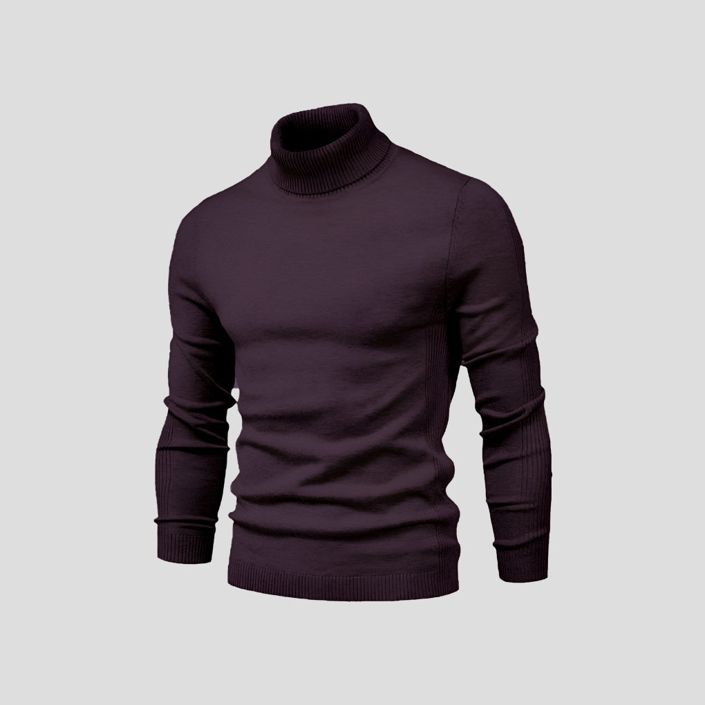 Men's Fitted Turtleneck Sweater with Ribbed Cuffs for Versatile Style