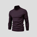 Men's Fitted Turtleneck Sweater with Ribbed Cuffs for Versatile Style