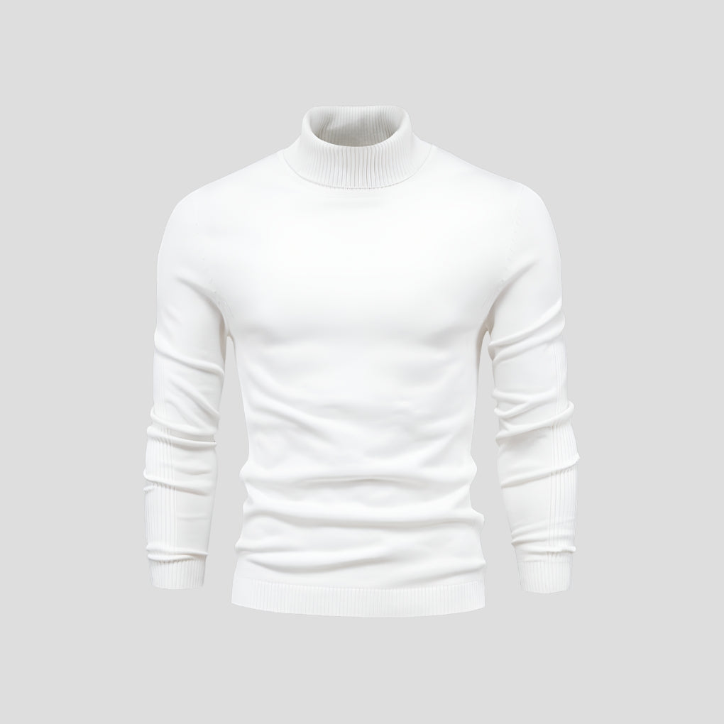 Men's Fitted Turtleneck Sweater with Ribbed Cuffs for Versatile Style