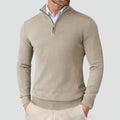 Men's Slim Fit Fine Knit Half-Zip Sweater with Low Mock Collar and Two-Tone Zipper