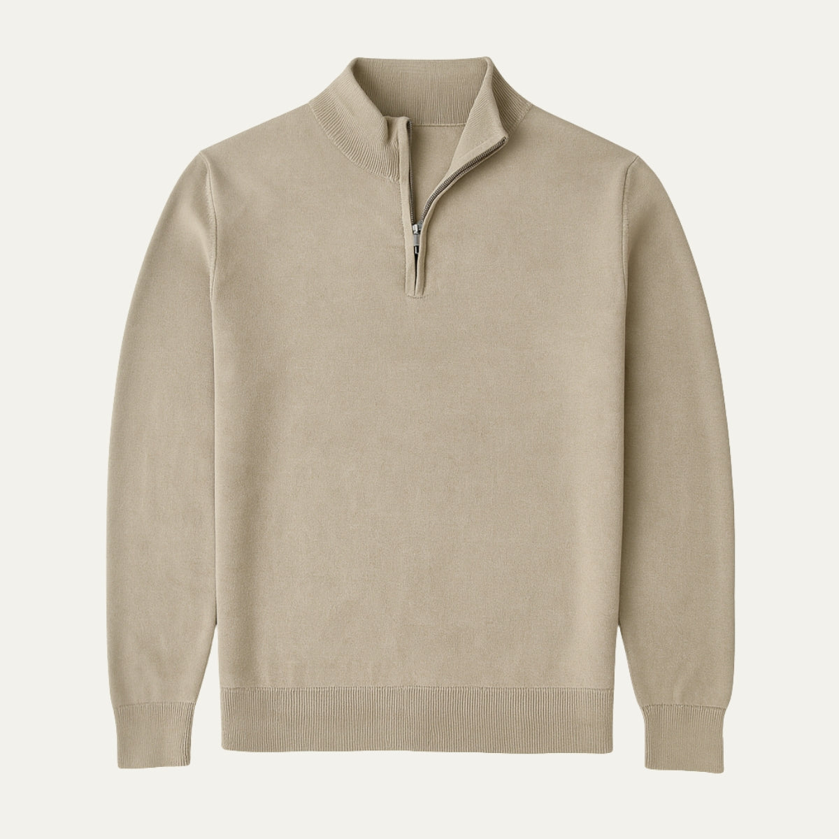 Men's Slim Fit Fine Knit Half-Zip Sweater with Low Mock Collar and Two-Tone Zipper