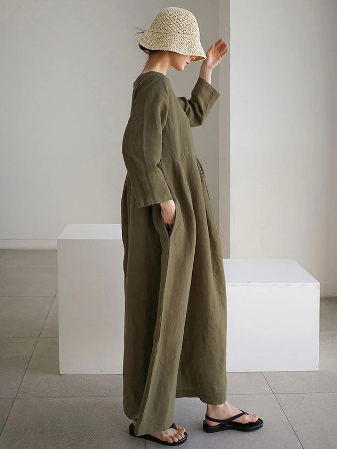 Linen Long Dress for Women - Lightweight Breathable Fabric with Elegant Minimalist Design