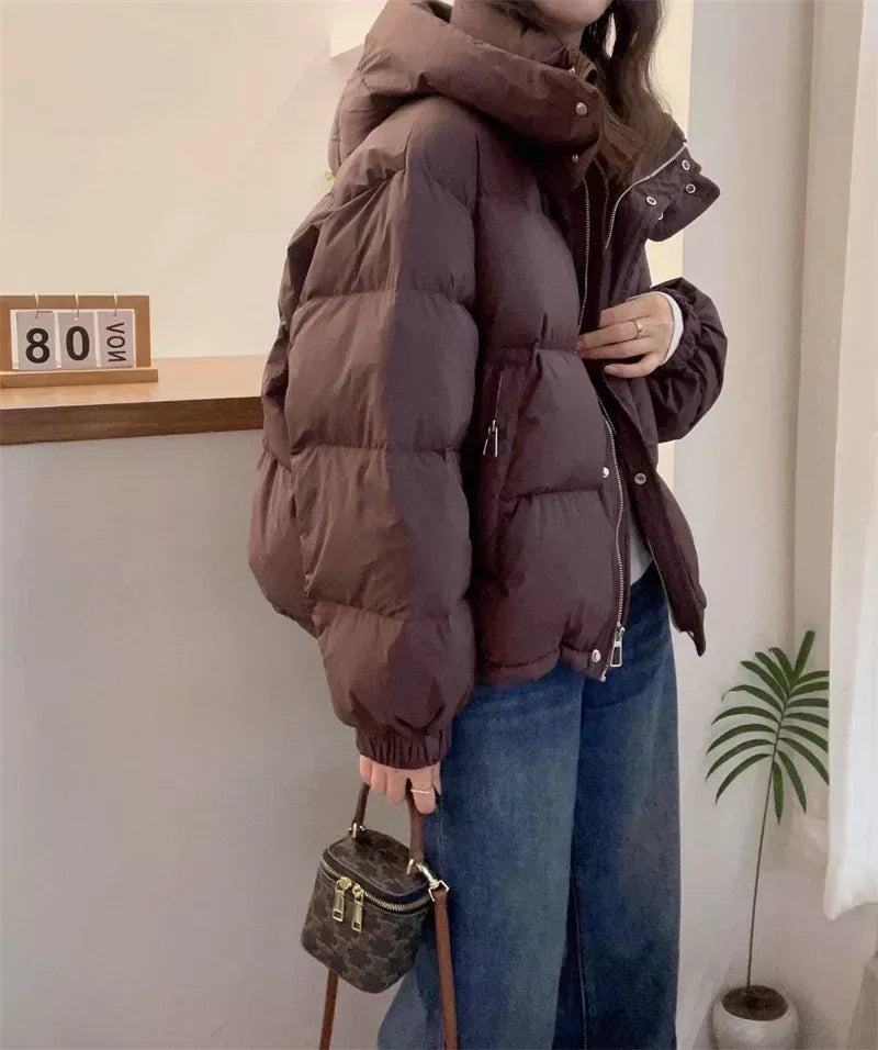 High Neck Hooded Puffer Jacket for Women