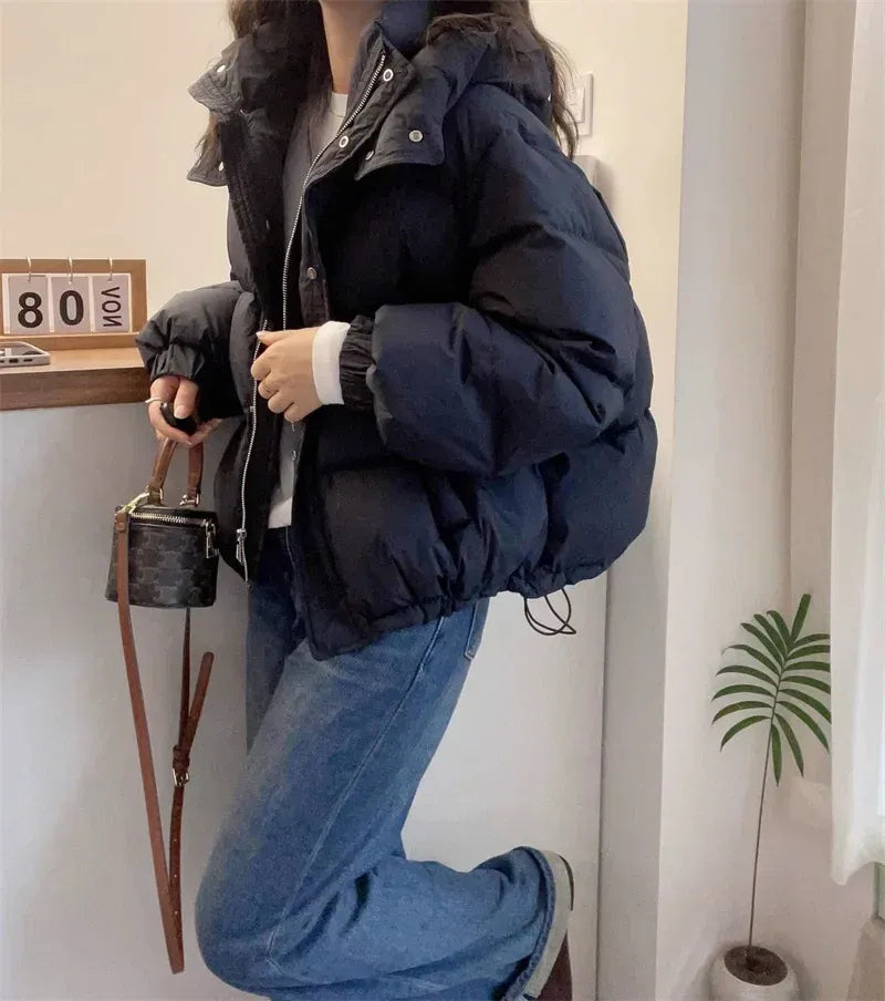 High Neck Hooded Puffer Jacket for Women