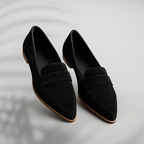 Pointed Toe Suede Penny Loafers for Women - Slip-On Flat Design