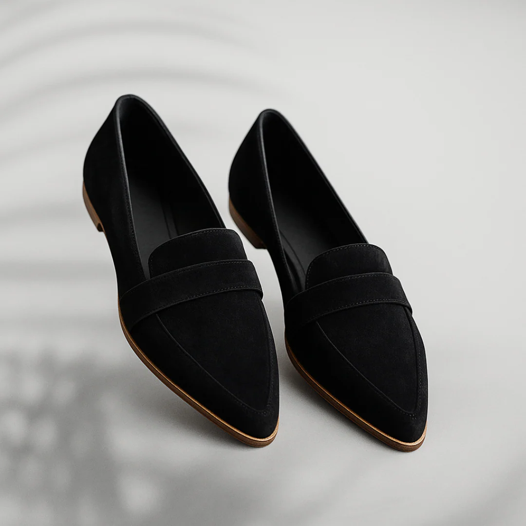 Pointed Toe Suede Penny Loafers for Women - Slip-On Flat Design