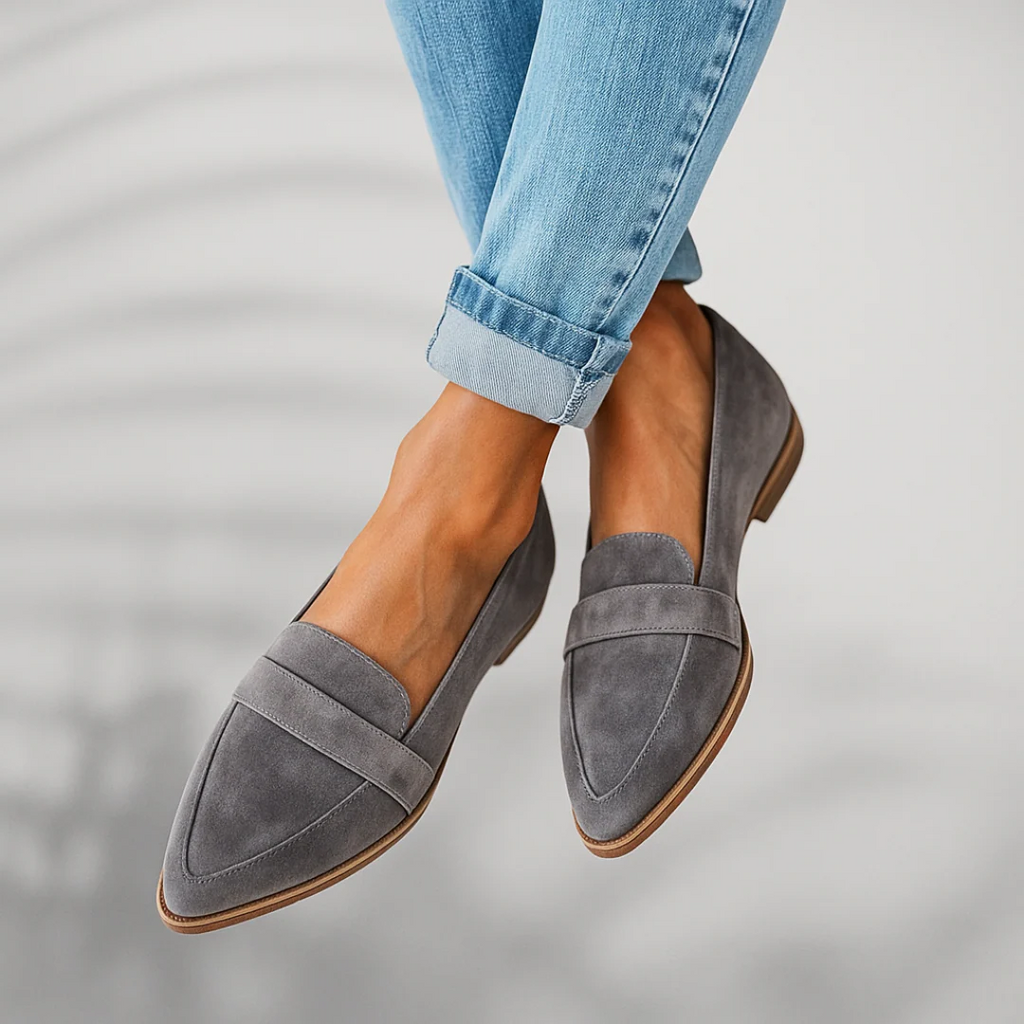 Pointed Toe Suede Penny Loafers for Women - Slip-On Flat Design