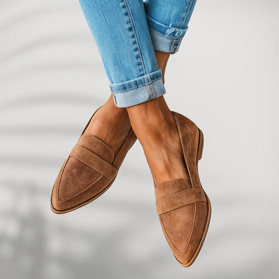 Pointed Toe Suede Penny Loafers for Women - Slip-On Flat Design