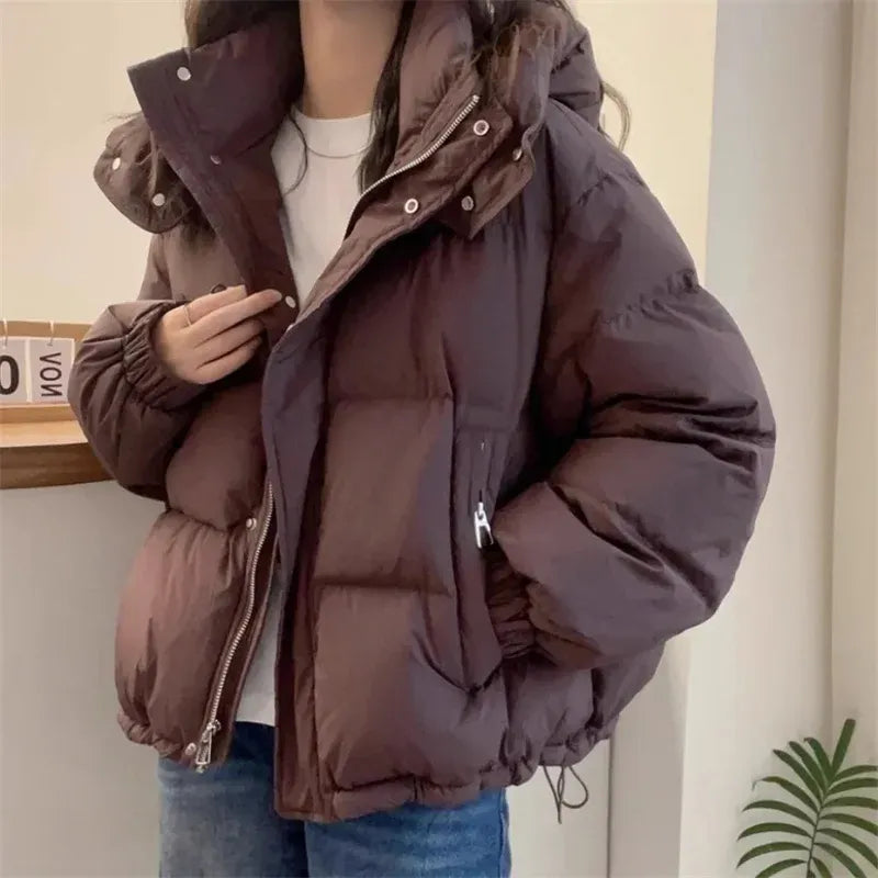 High Neck Hooded Puffer Jacket for Women