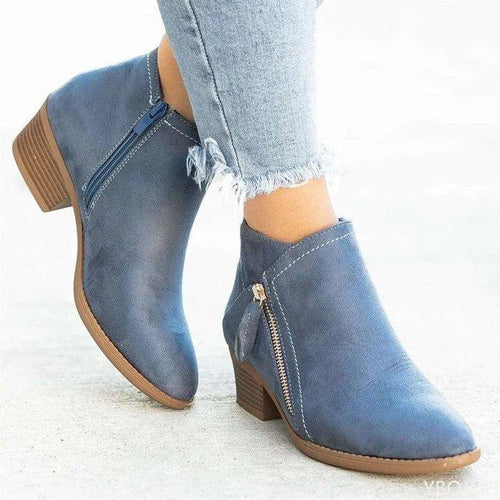 Ankle Boots for Women with Block Heel and Side Zip Closure