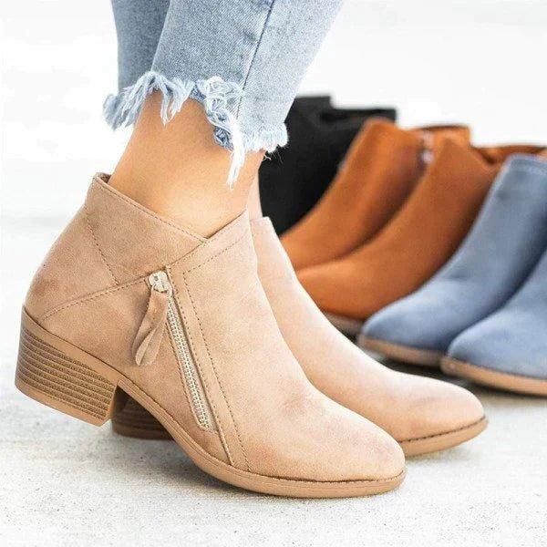 Ankle Boots for Women with Block Heel and Side Zip Closure