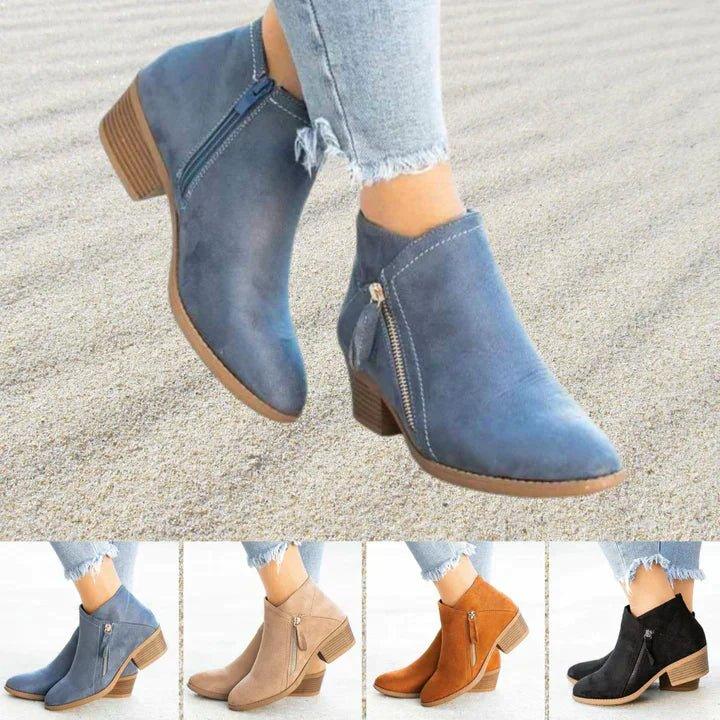 Ankle Boots for Women with Block Heel and Side Zip Closure