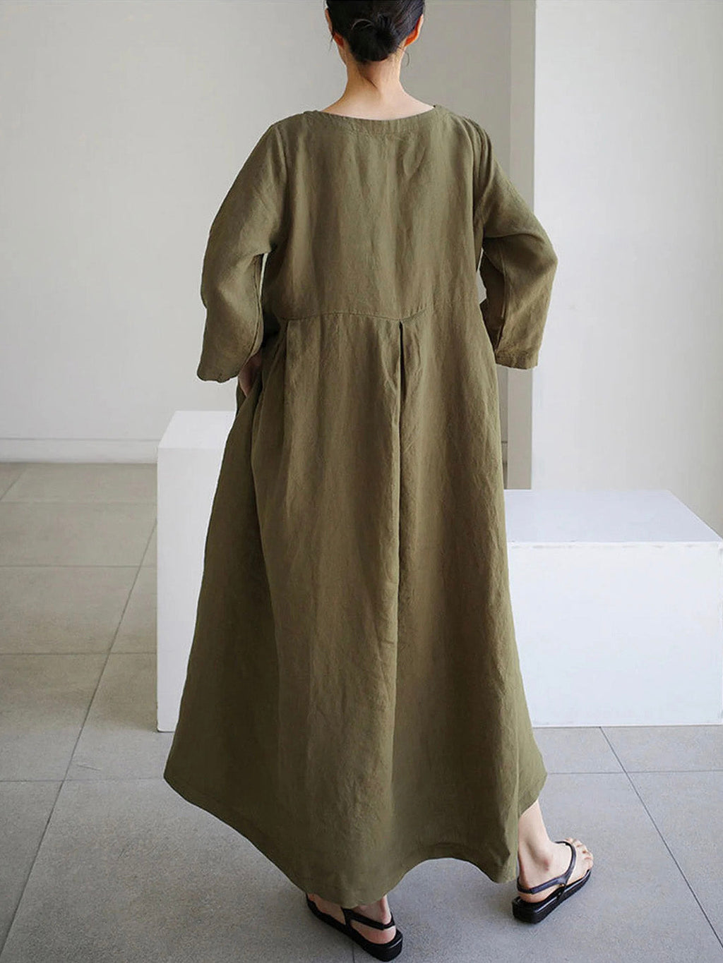 Linen Long Dress for Women - Lightweight Breathable Fabric with Elegant Minimalist Design