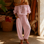 Women's Off-Shoulder Jumpsuit with Adjustable Drawstring Waist