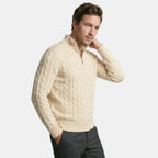 Men’s Cable Knit Quarter Zip Sweater Cotton Blend Pullover SnugBubs Australia