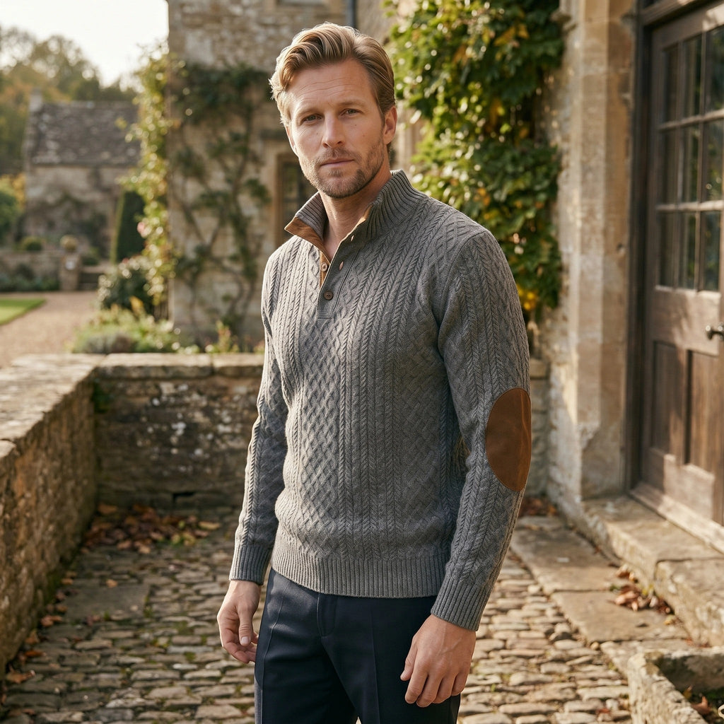 Men’s Cable Knit Sweater with Stand Collar Winter Pullover SnugBubs Australia