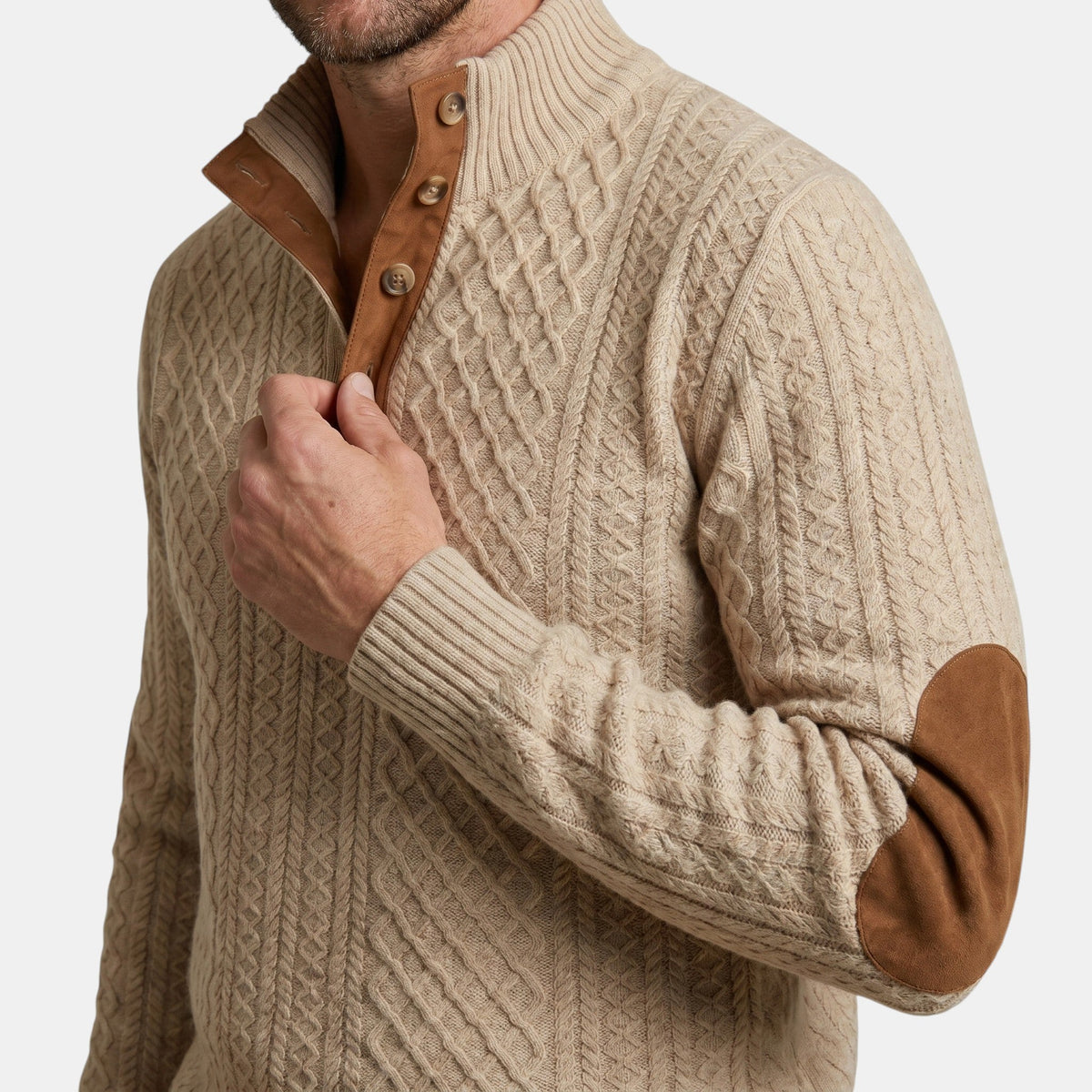 Men’s Cable Knit Sweater with Stand Collar Winter Pullover SnugBubs Australia