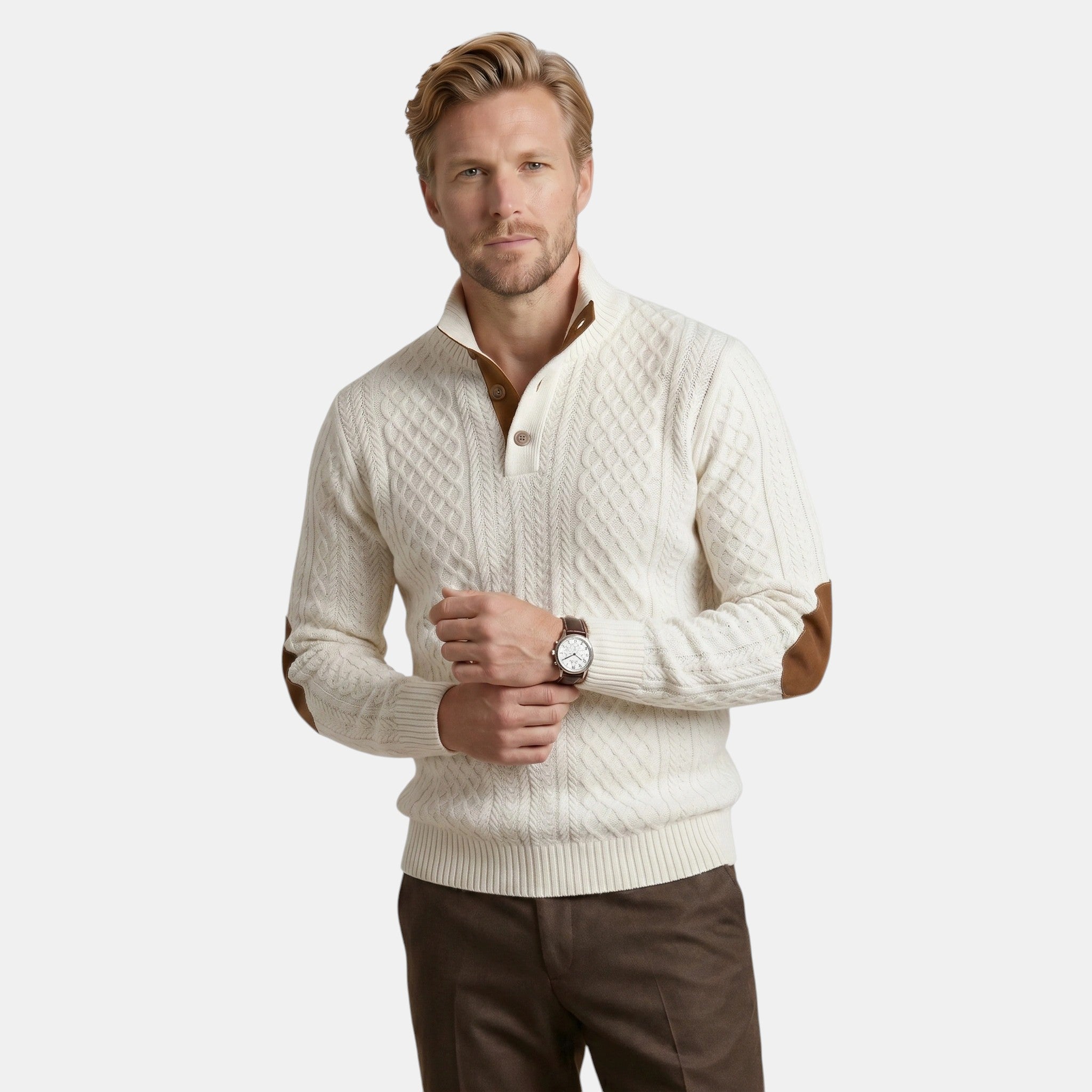 Men’s Cable Knit Sweater with Stand Collar Winter Pullover SnugBubs Australia