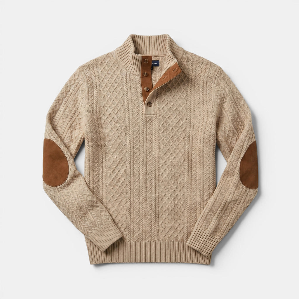 Men’s Cable Knit Sweater with Stand Collar Winter Pullover SnugBubs Australia