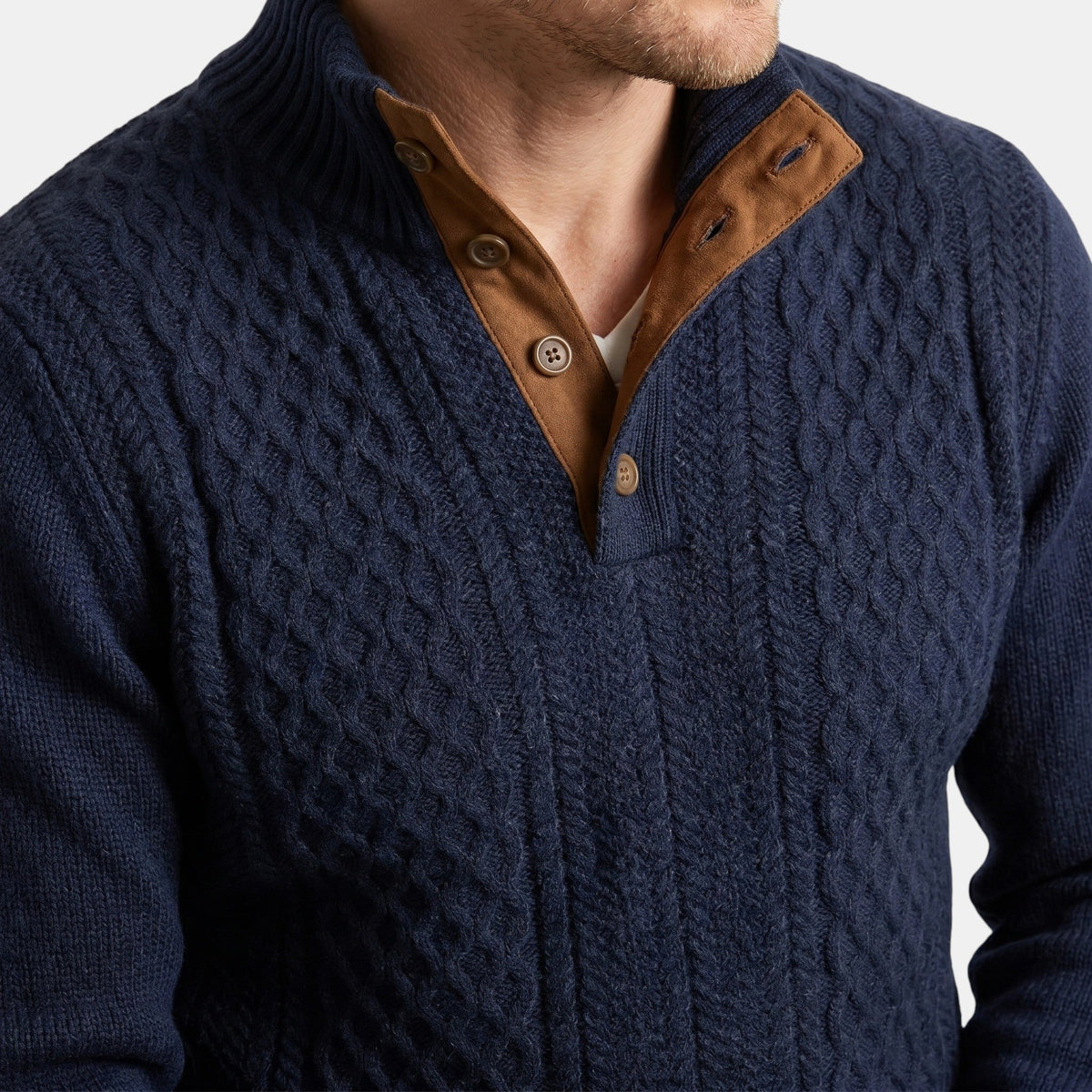 Men’s Cable Knit Sweater with Stand Collar Winter Pullover SnugBubs Australia