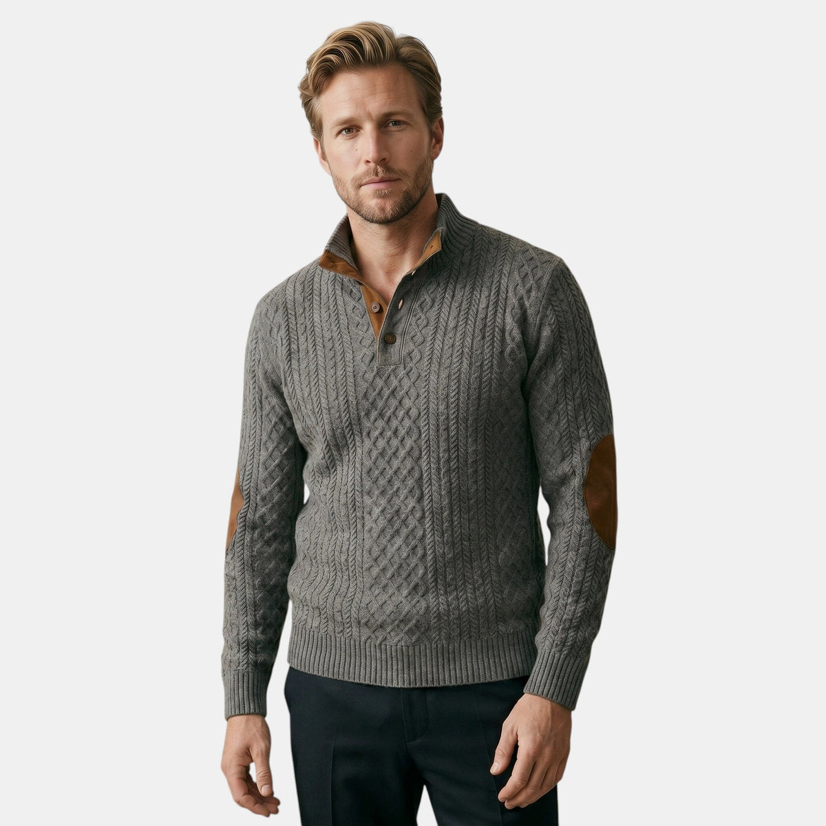 Men’s Cable Knit Sweater with Stand Collar Winter Pullover SnugBubs Australia