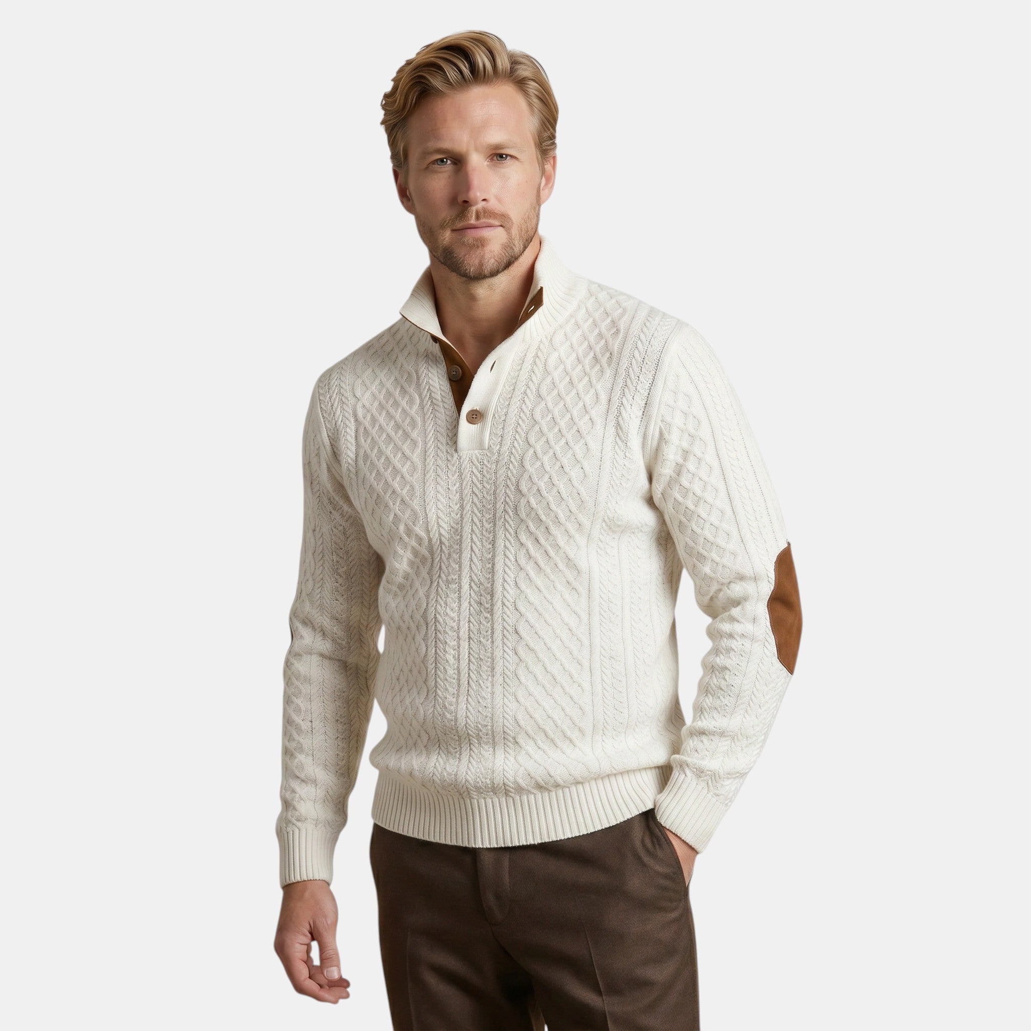 Men’s Cable Knit Sweater with Stand Collar Winter Pullover SnugBubs Australia