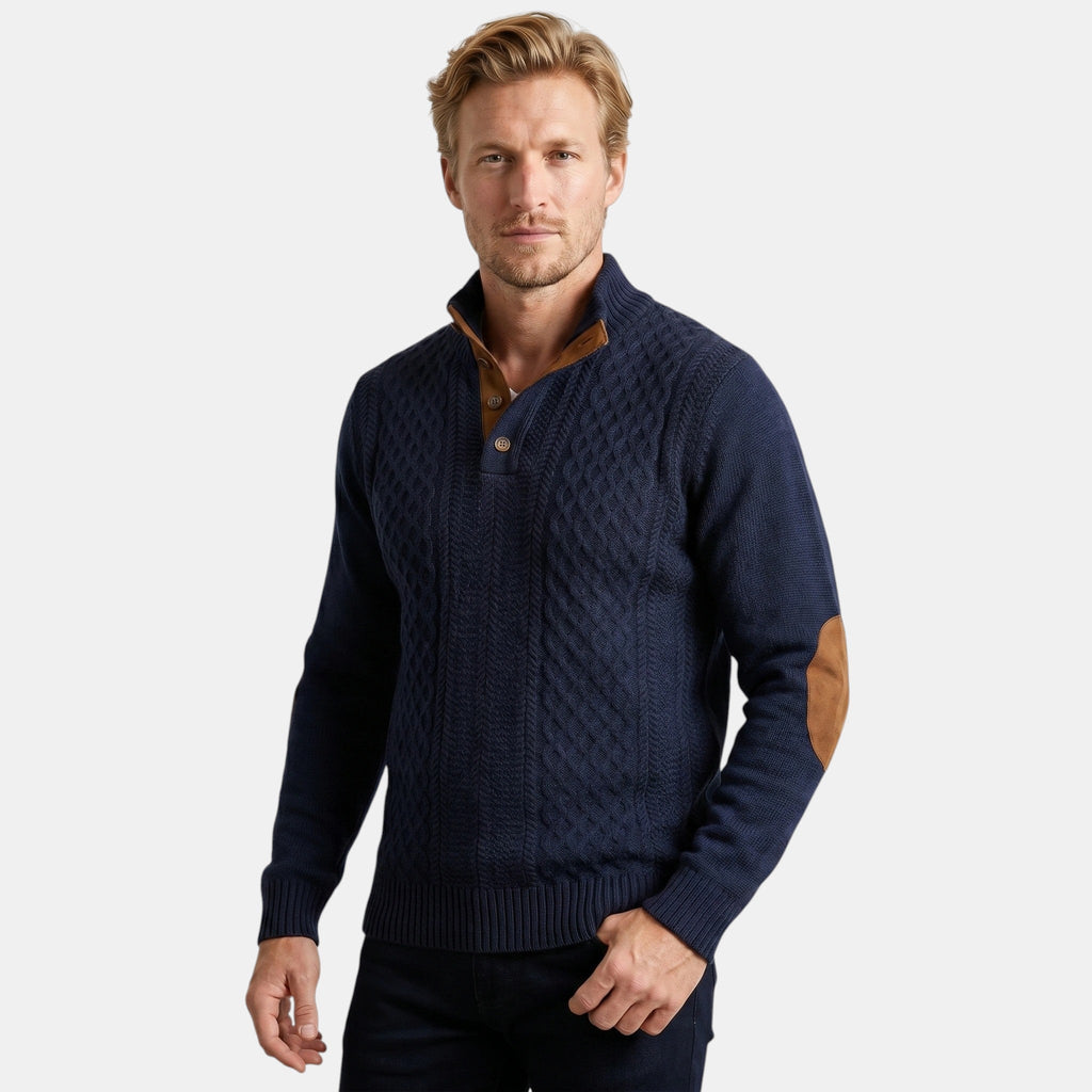 Men’s Cable Knit Sweater with Stand Collar Winter Pullover SnugBubs Australia