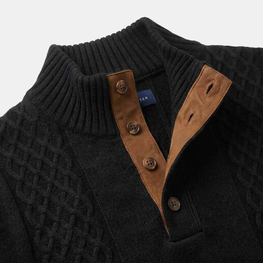 Men’s Cable Knit Sweater with Stand Collar Winter Pullover SnugBubs Australia