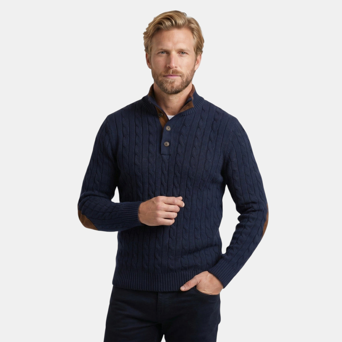 Men’s Cable Knit Sweater with Stand Collar Winter Pullover SnugBubs Australia