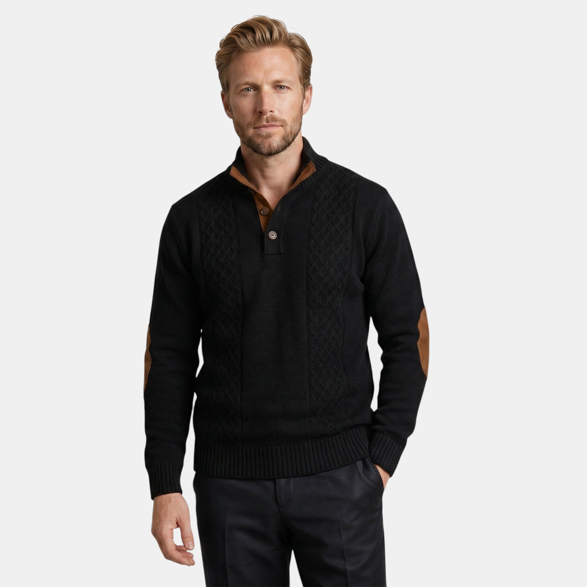 Men’s Cable Knit Sweater with Stand Collar Winter Pullover SnugBubs Australia