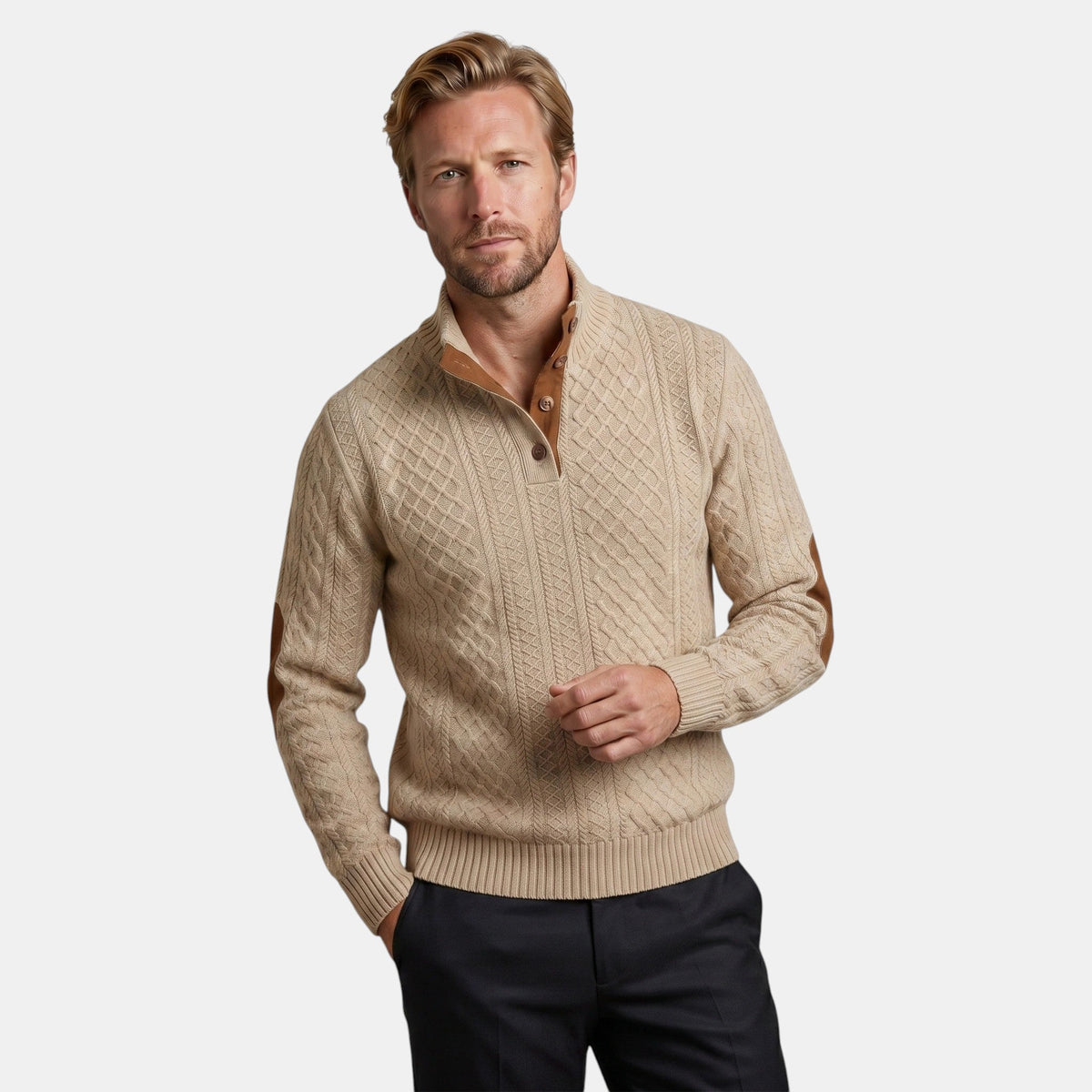 Men’s Cable Knit Sweater with Stand Collar Winter Pullover SnugBubs Australia