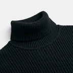 Men’s Cable Knit Turtleneck Sweater Black Slim Fit Pullover SnugBubs Australia