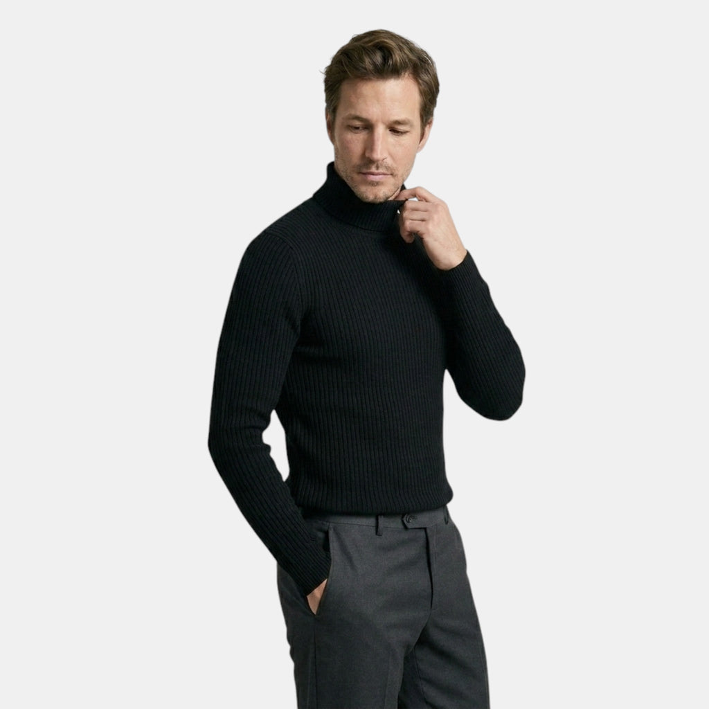 Men’s Cable Knit Turtleneck Sweater Black Slim Fit Pullover SnugBubs Australia