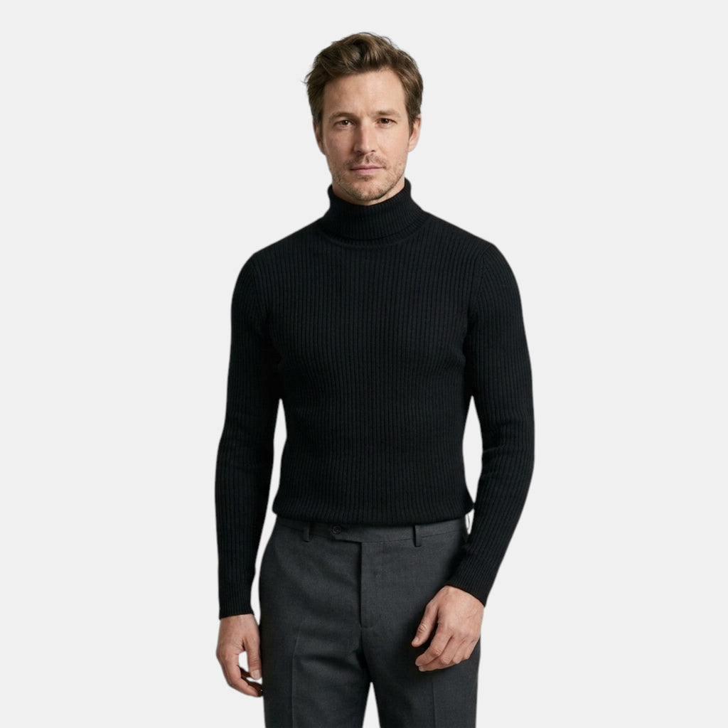 Men’s Cable Knit Turtleneck Sweater Black Slim Fit Pullover SnugBubs Australia
