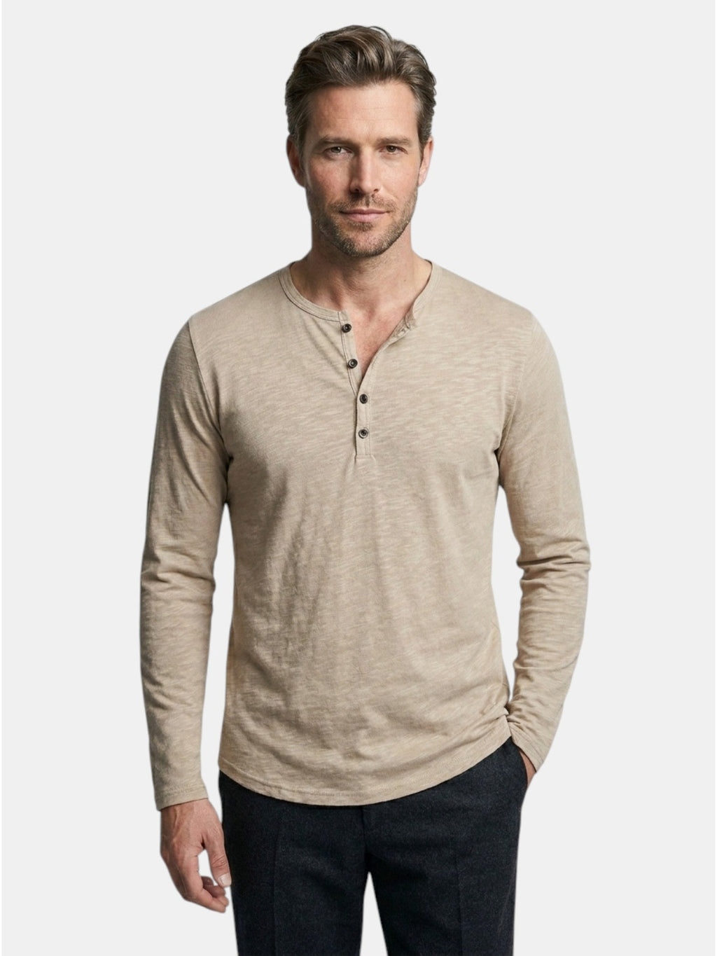 Men’s Cotton Henley Shirt Slim Fit Long Sleeve SnugBubs Australia