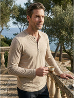Men’s Cotton Henley Shirt Slim Fit Long Sleeve SnugBubs Australia