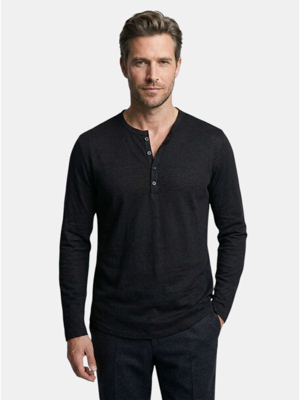 Men’s Cotton Henley Shirt Slim Fit Long Sleeve SnugBubs Australia