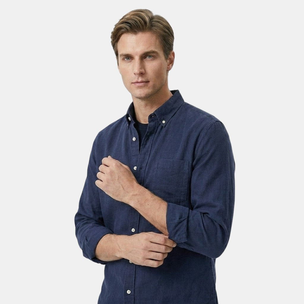 Men’s Cotton Linen Shirt Long Sleeve Casual Button-Up SnugBubs Australia